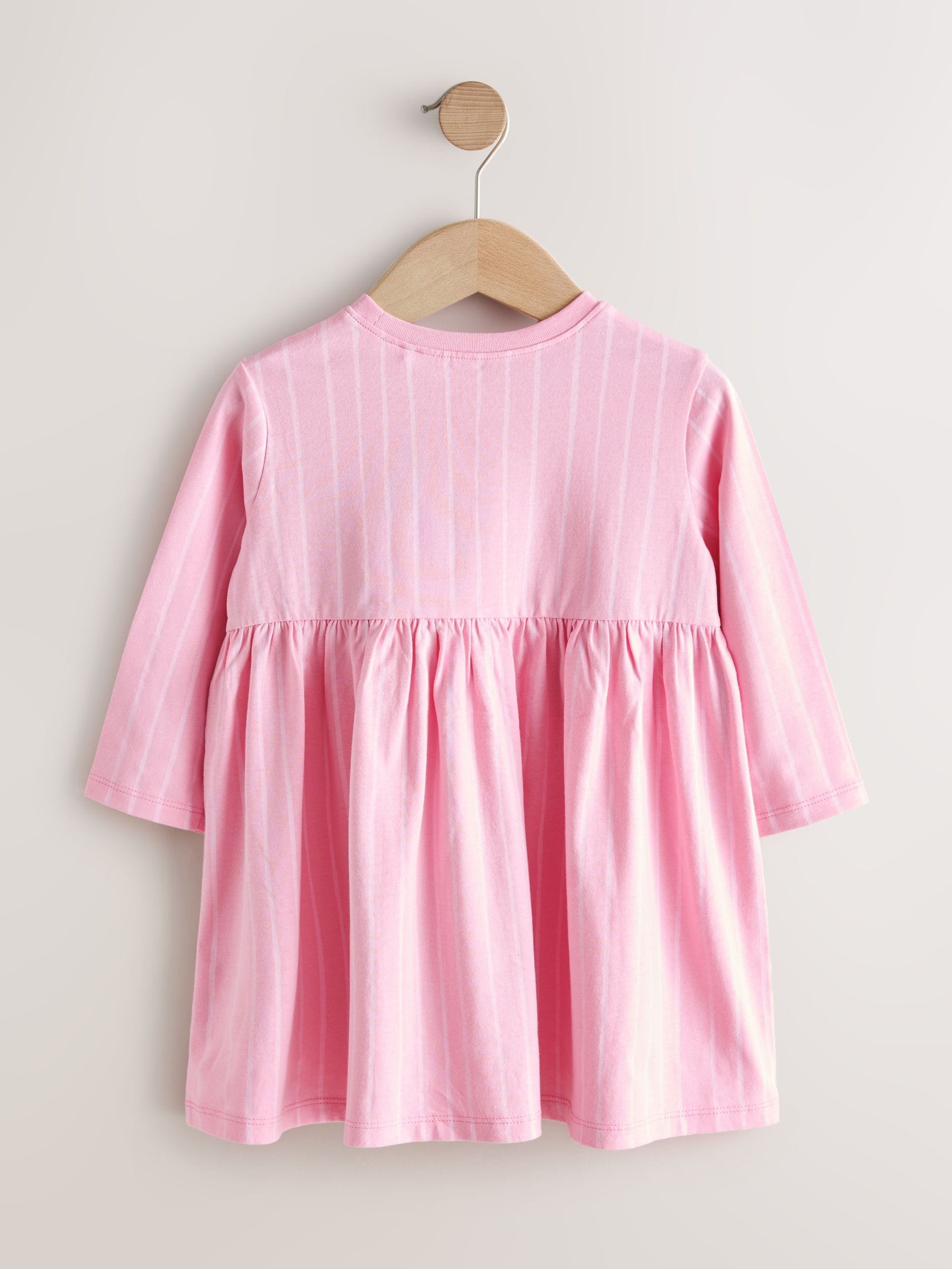 Roze met eenhoornprint - Jurk met lange mouwen en versiering (3mnd -7jr)