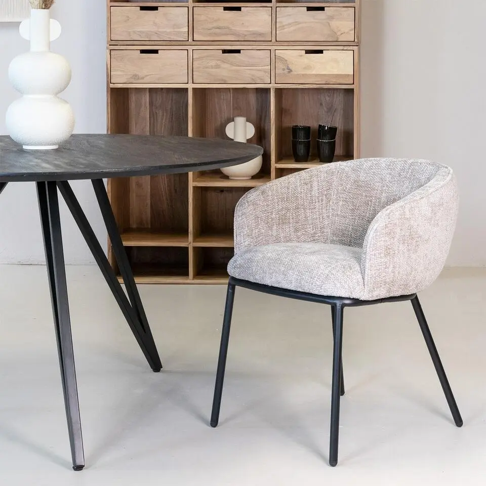 Eetkamerstoel Beige - Stof - Zithoogte 51cm - Stoel Mae - Set van 2