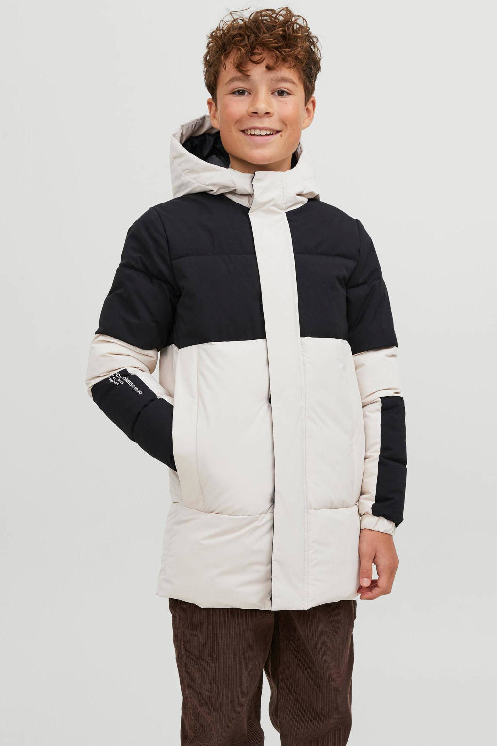 JACK & JONES gewatteerde winterjas JJEFORCE wit/zwart