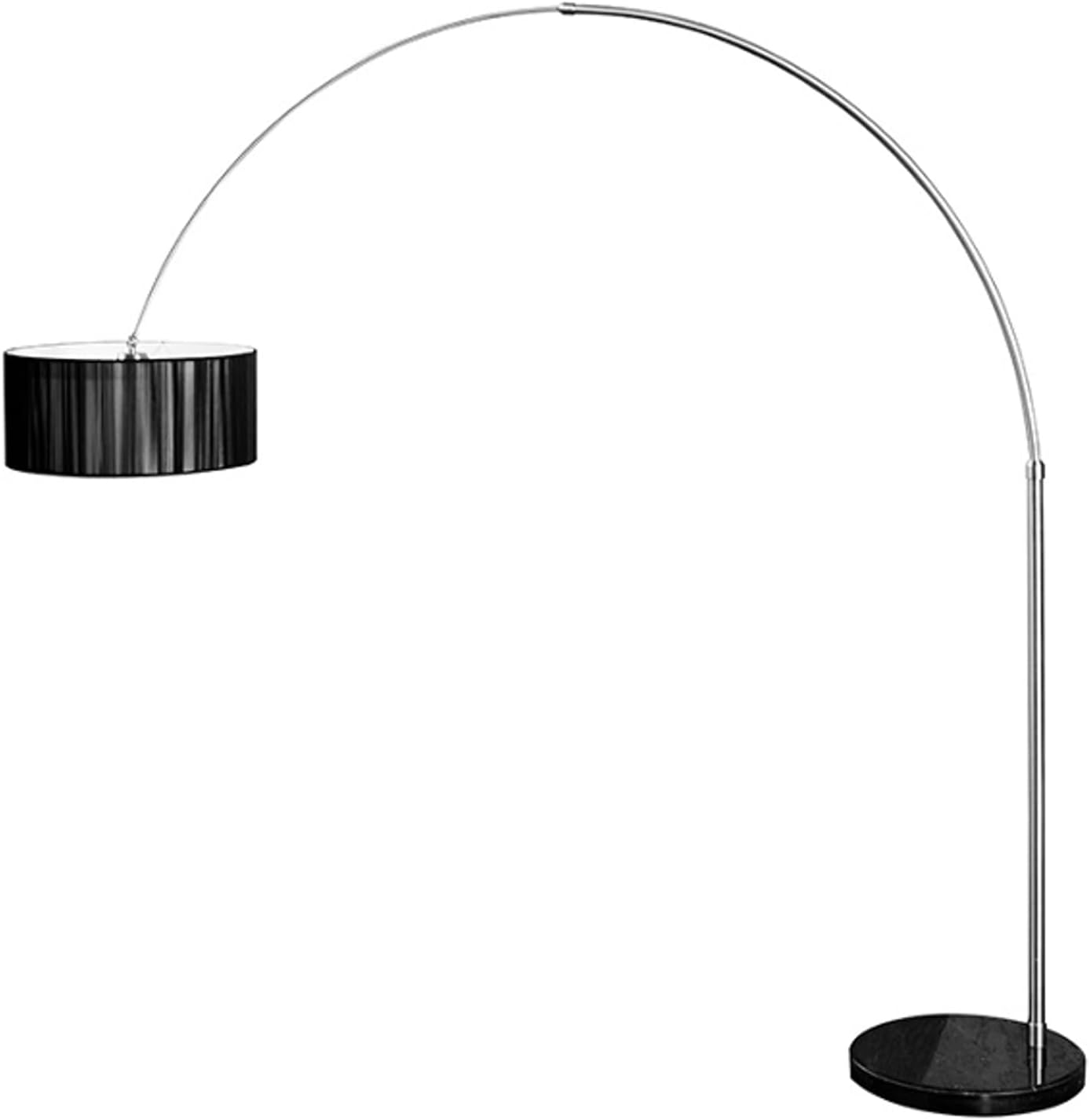 invicta INTERIOR Design Bogenleuchte EXTENSO Stoffschirm in schwarz Stehleuchte mit schwarzem Marmorfuß Bogenlampe Wohnzimmer Beleuchtung