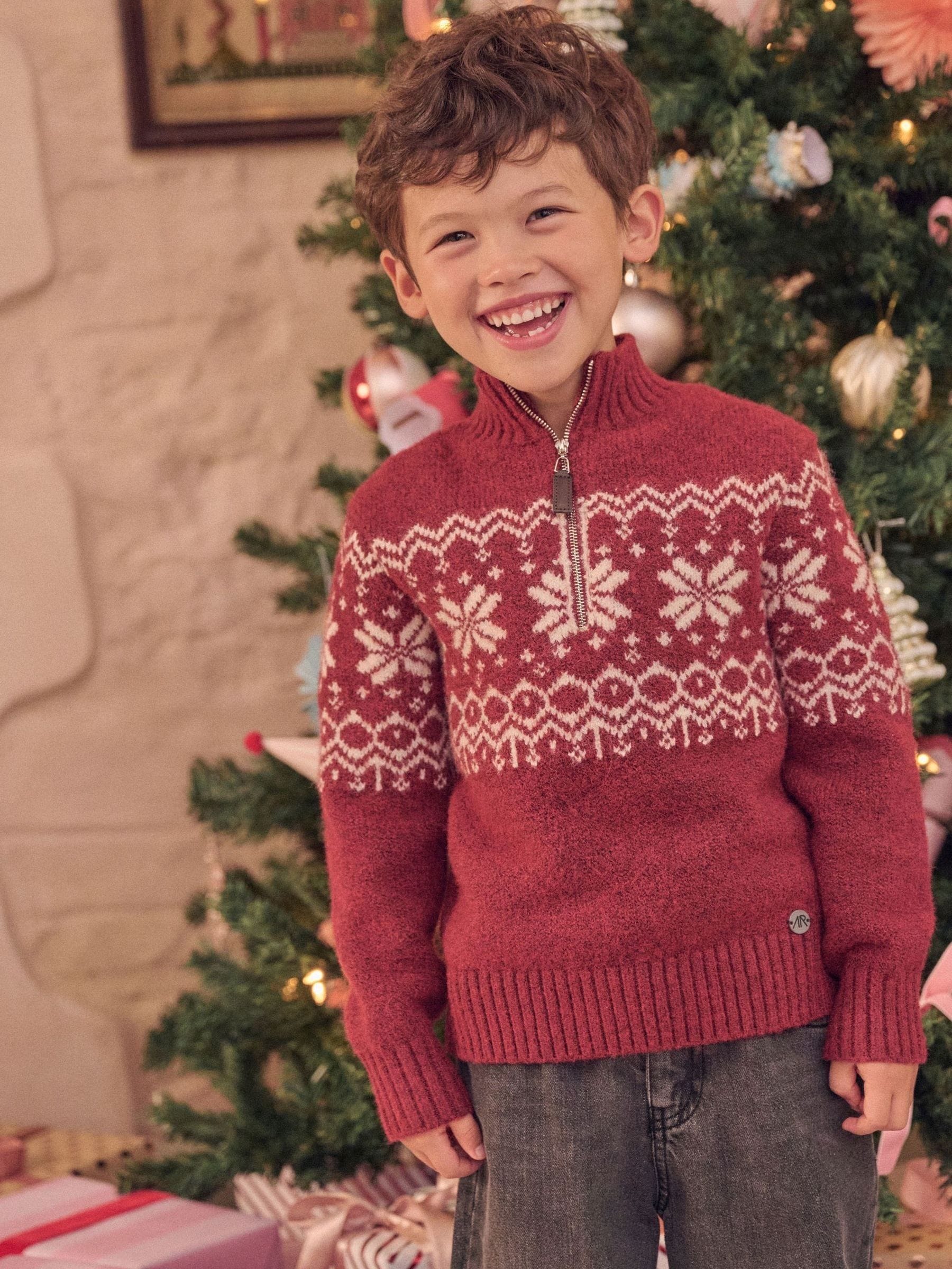 Rood - Angel & Rocket Oakley Fairisle trui met ritskraag