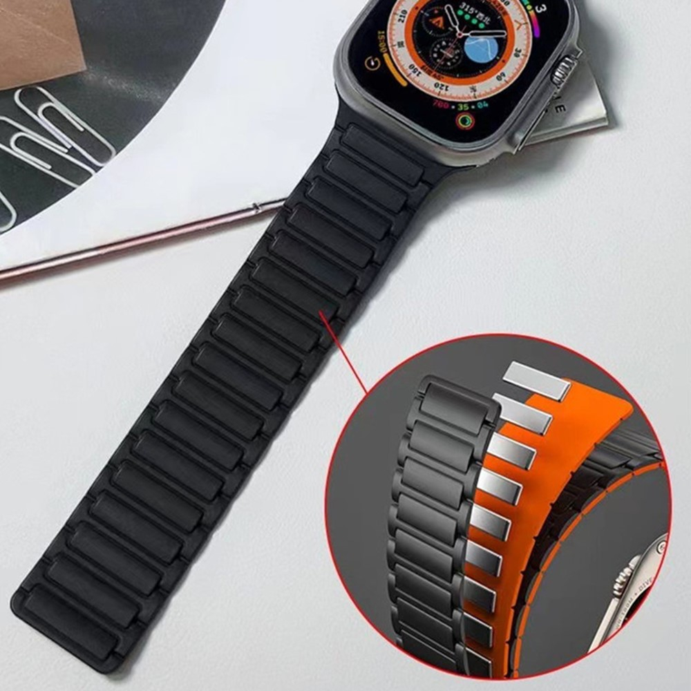 Apple Watch (42/41/40/38 mm) Silikon Glieder Armband mit Magnetverschluss (Gelenkumfang: 180-250mm) - Rosa / Beige