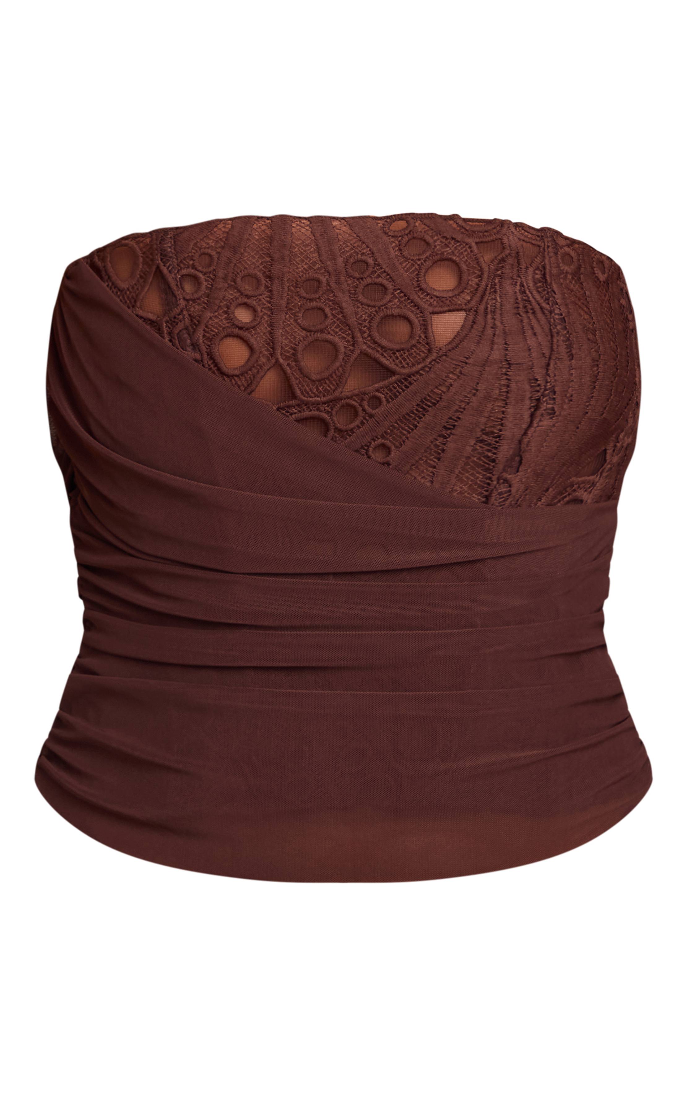 Marron Corset À Détail Drapé En Dentelle Florale