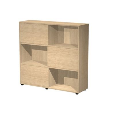 Bibliothèque mi-haute à porte coulissante - L120 x H116,2 x P35 - Corps et portes chêne