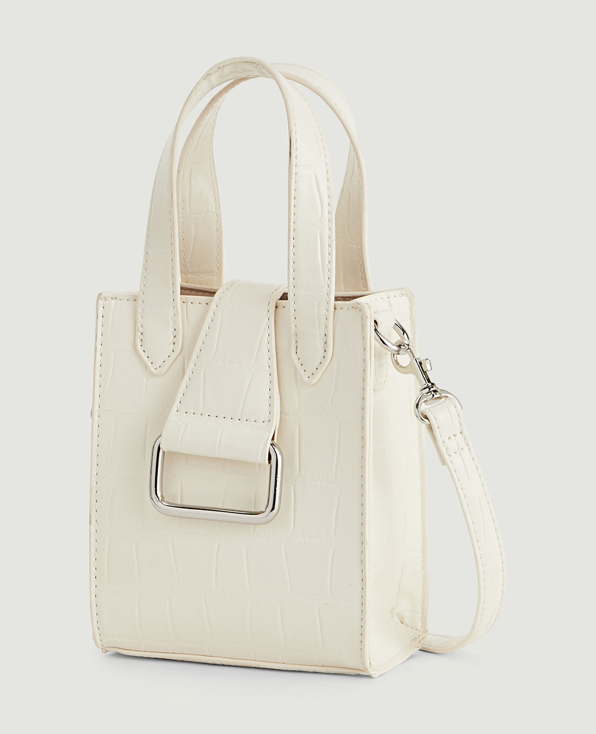 Mini sac avec poignées en simili effet croco - Écru