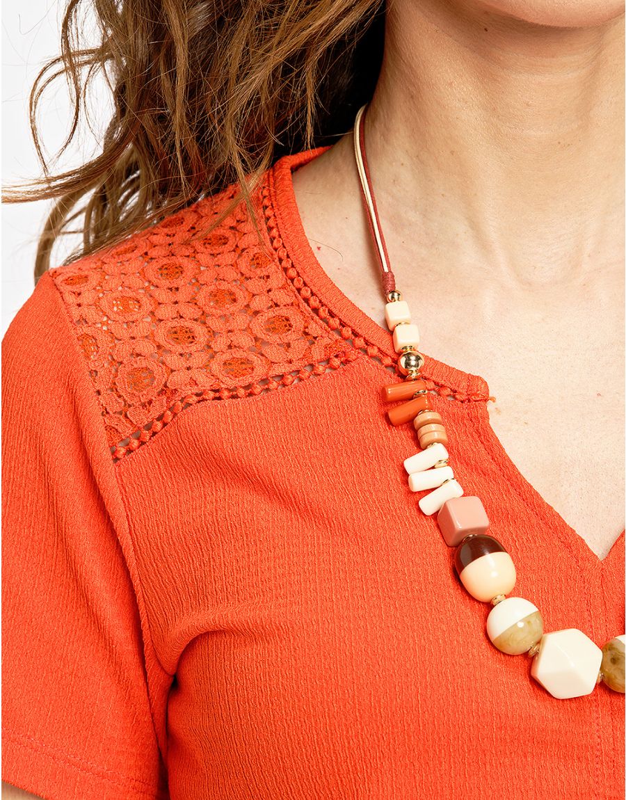 Blouse orange dentelle