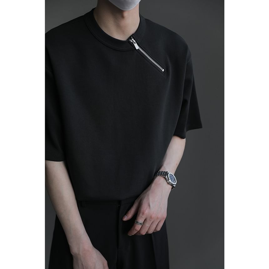 Capbrew - T-shirt met korte mouwen, ronde hals en ritsdetail
