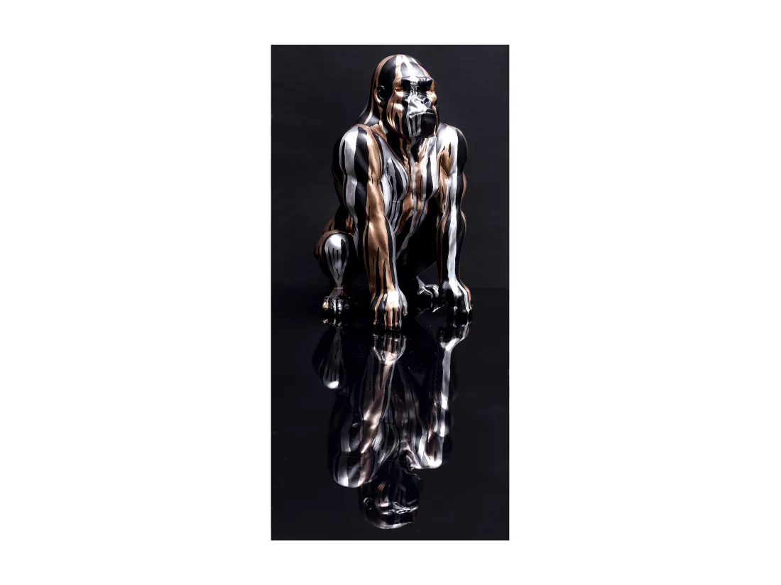 Statuette Gorille Noir Coulure Dore Argente H45cm