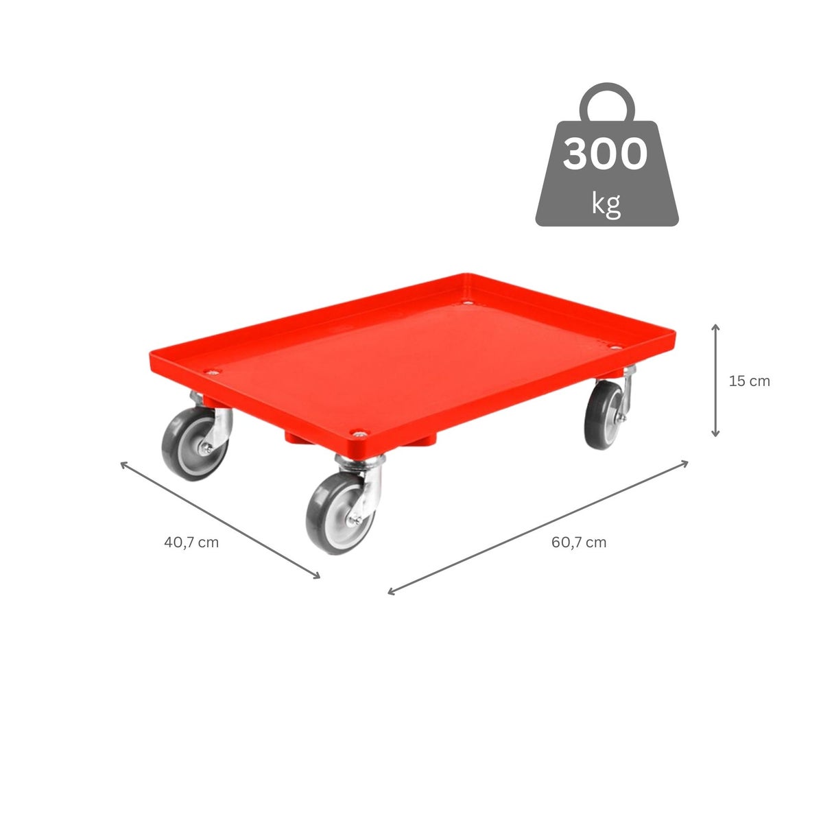 PROREGAL Transportwagen voor Euroboxen 60 x 40 cm met rubberen wielen, rood, gesloten dek, 4 zwenkwielen, draagvermogen 300 kg