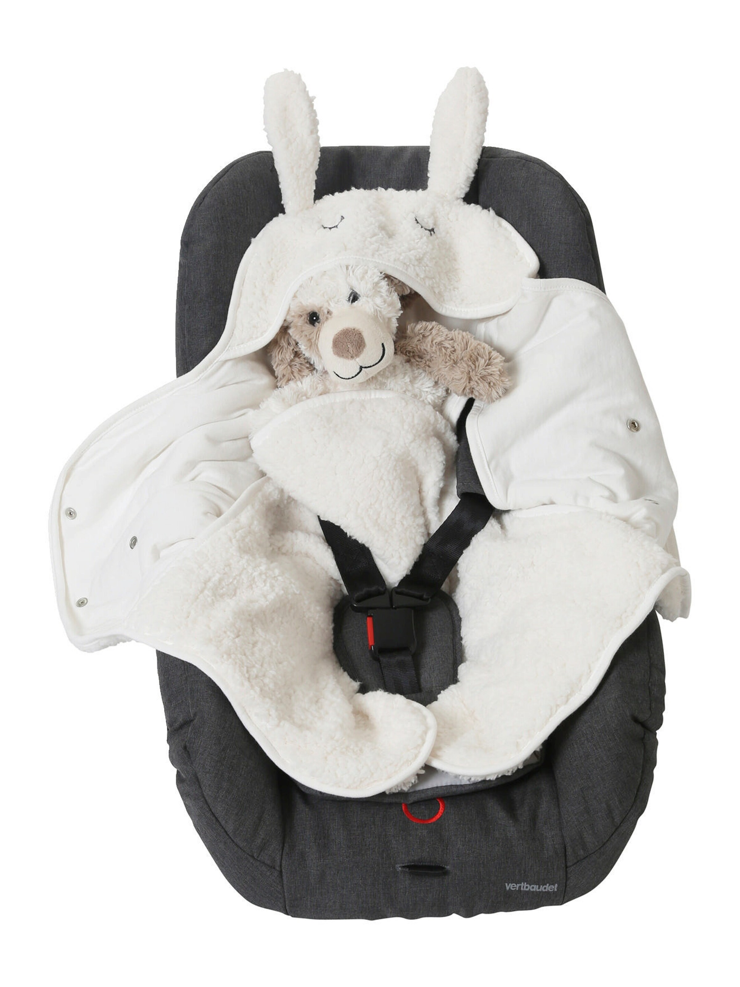 Vertbaudet Baby Plüsch-Ausfahrsack, Fell-Imitat wollweiß/hase