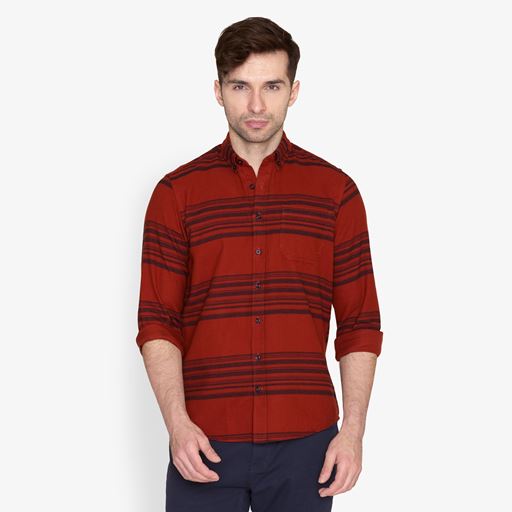 Signal Serius Stripe Flannel Skjorte, Red Henna, XXL