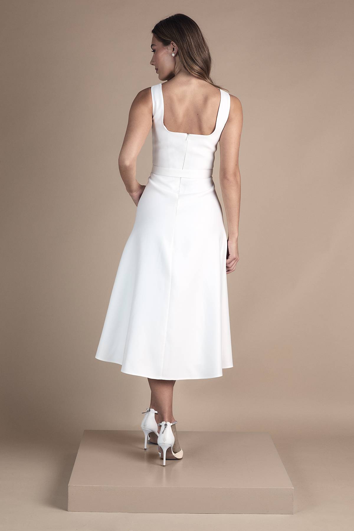Coast Robe de Mariée Mi-Longue en Sergé avec Ceinture