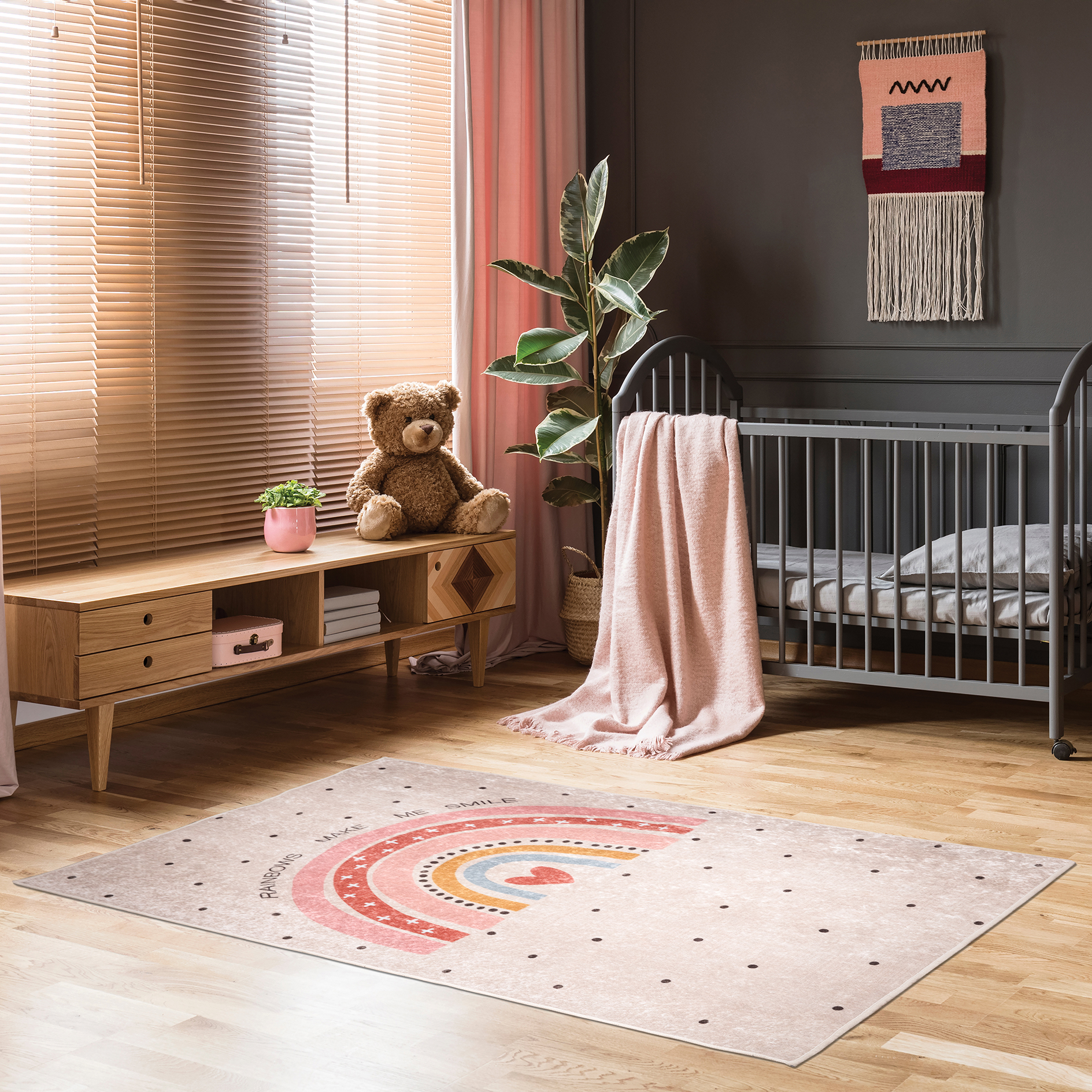 Kinderteppich - pink-rosa - Regenbogen - 120x170 cm