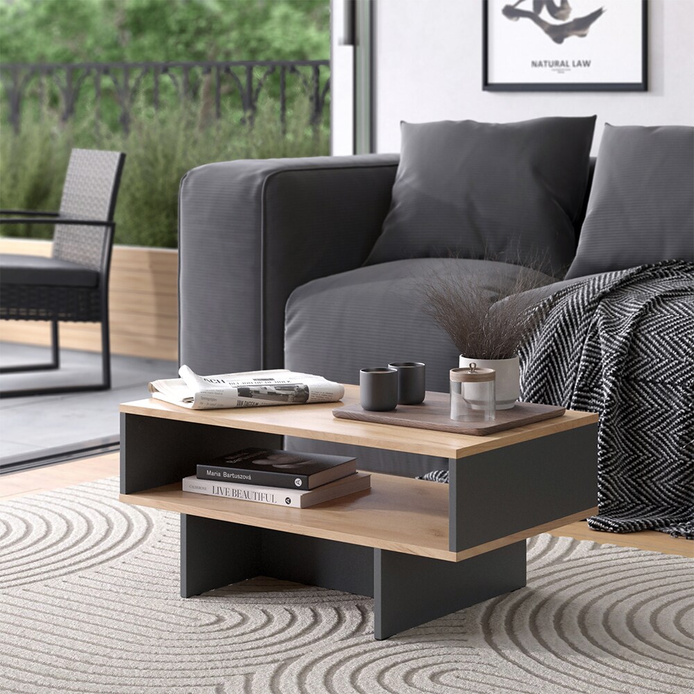 Vicco Couchtisch Josef Anthrazit Eiche 80 x 35 cm Wohnzimmertisch mit Regal modern