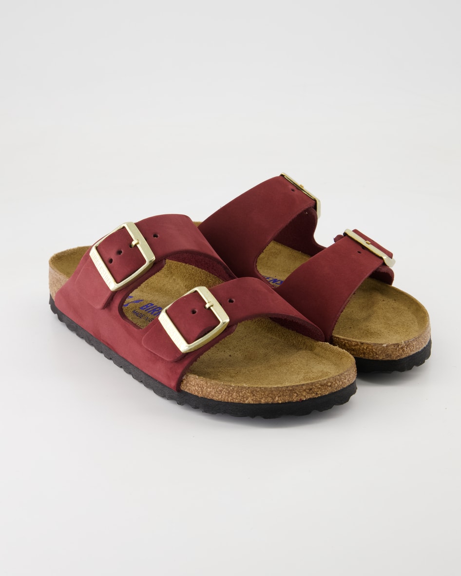 Birkenstock Arizona Soft Footbed Pantoletten in Bordeaux