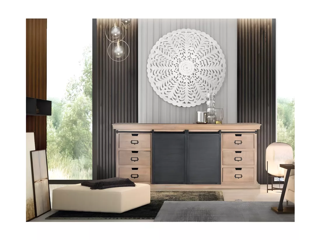 Buffet avec 6 tiroirs de style industriel. Multicolor.Giner y Colomer.85x40x190