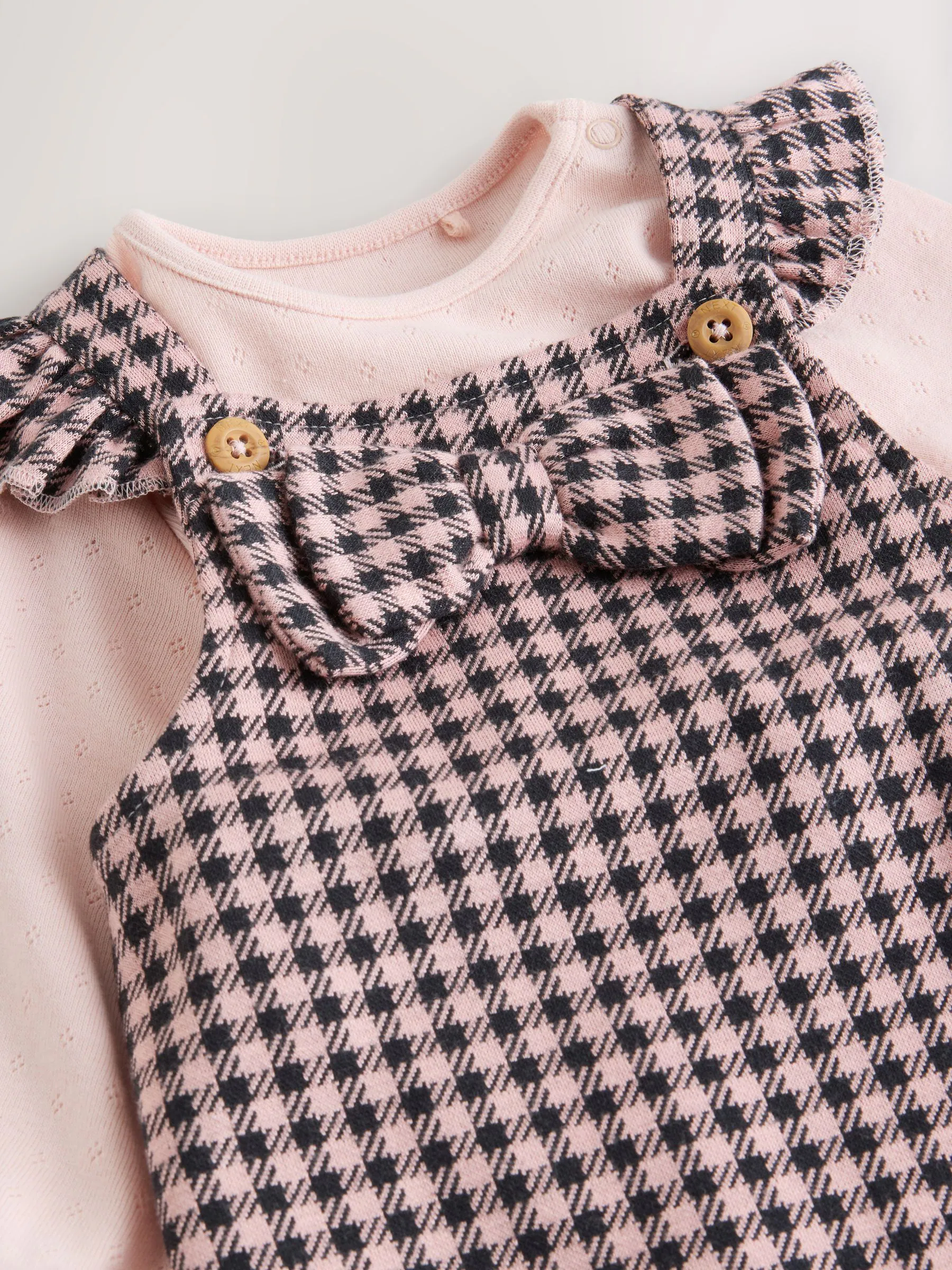 Pink / Chocolate Gingham - Baby 2 -delige set van bodysuit met lange mouwen en bretelbroeken (0mnd -2jr)