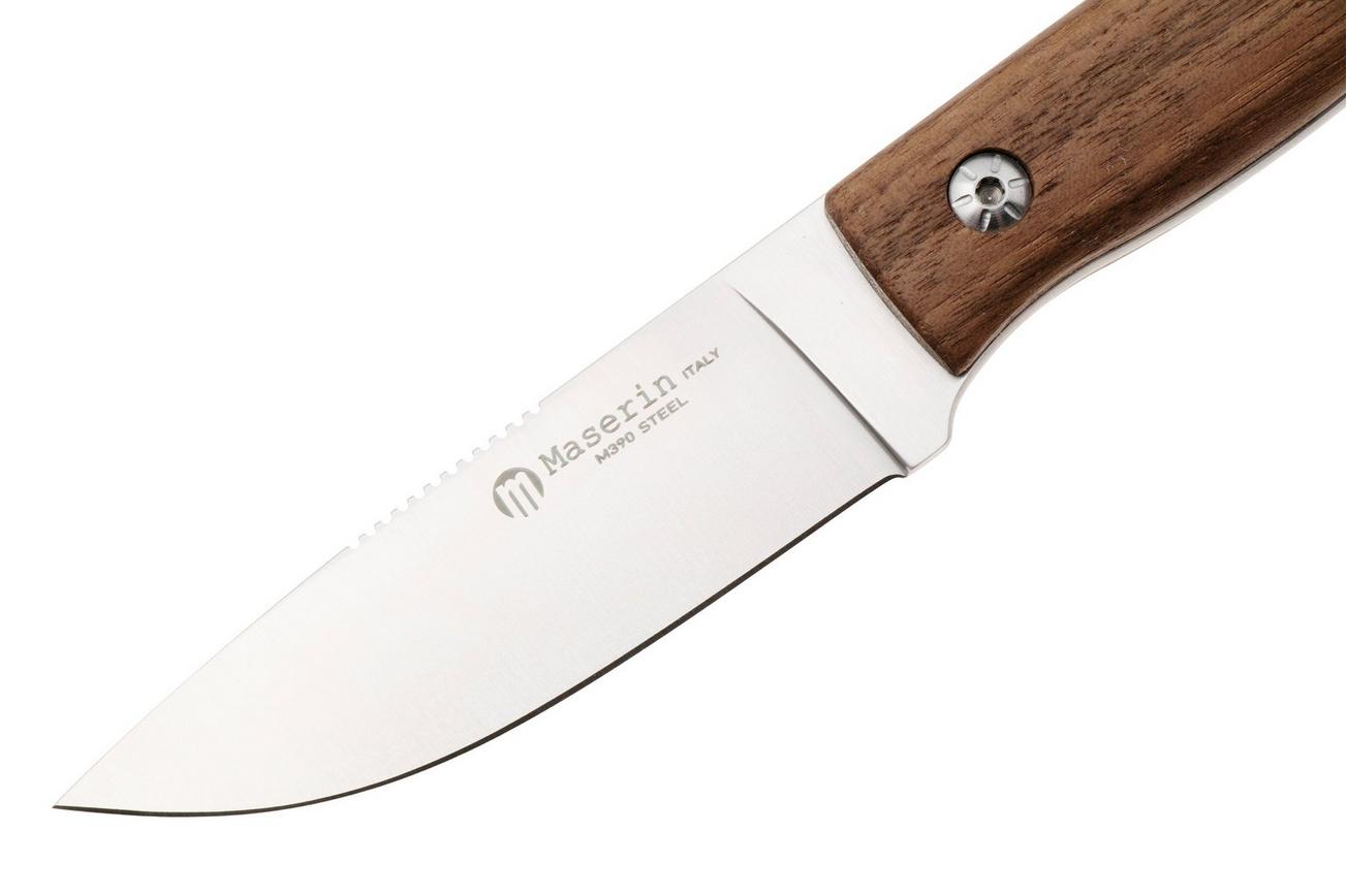 Maserin 915/NC Path, Satin M390, Walnut Wood, vaststaand mes, Igor Bortolussi design
