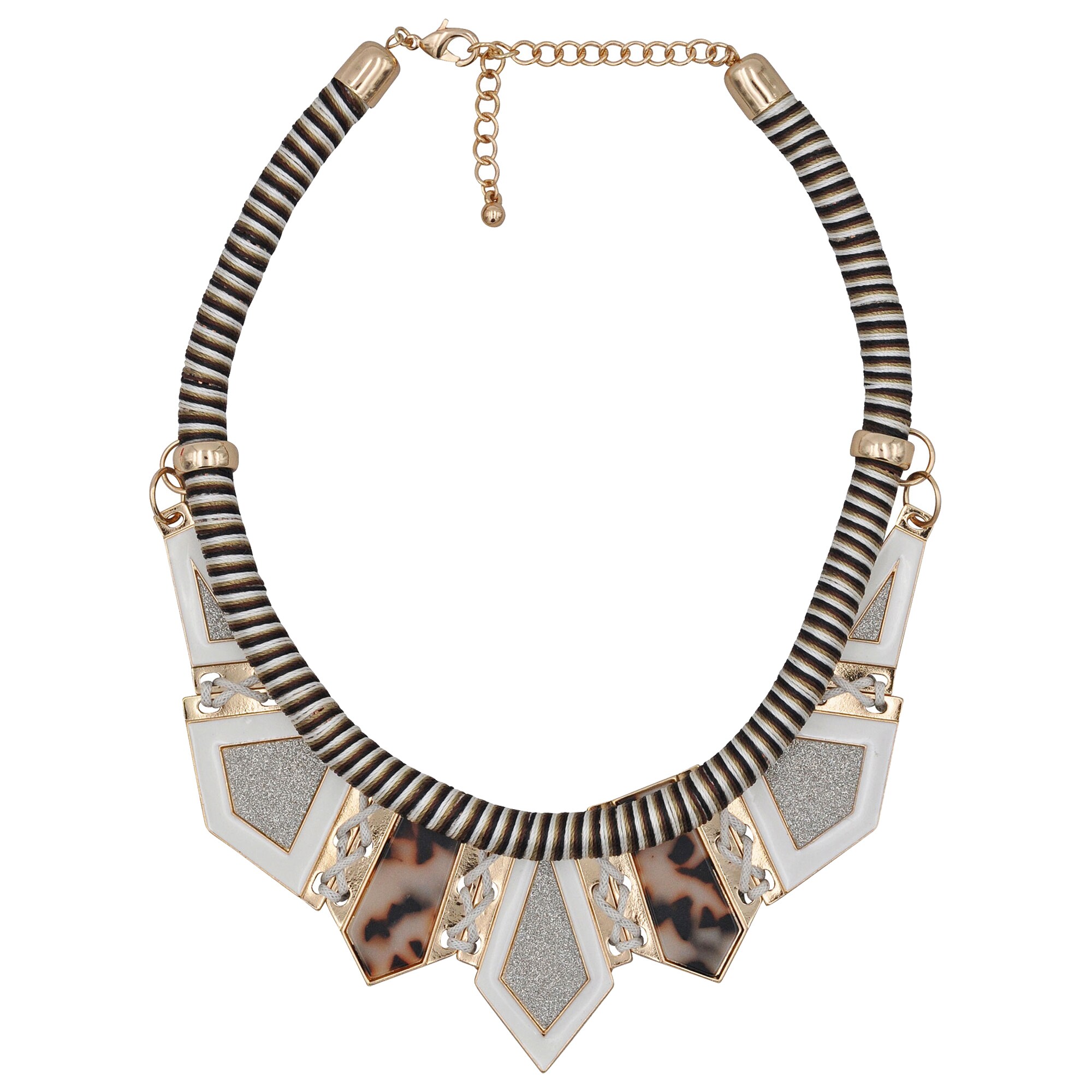 Steuer Modeschmuck Collierkette Textilcollier gestreift, mit Metallelement goldfarben