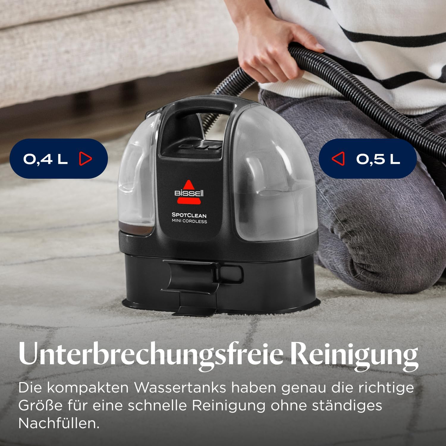 BISSELL SpotClean Mini Kabelloser Polsterreiniger Gerät, Tragbarer Teppichreiniger, Ideal für schnelle Reinigungen, Kompakt & Leicht Waschsauger, Mobiler Nasssauger für Auto, Boot, Sofa & Mehr, 40651