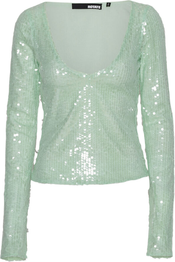 ROTATE Birger Christensen SEQUINS V-NECK TOP Gossamer green