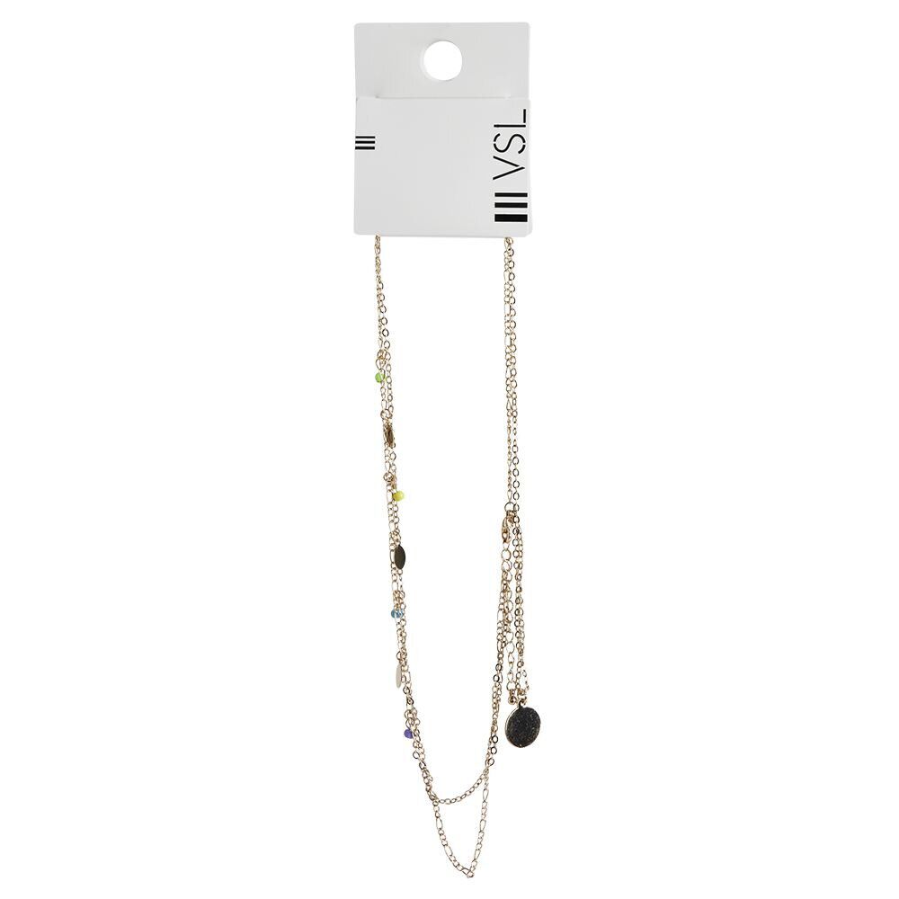 Collier 3 rangs avec perles pastels médaillon et pampilles dorées