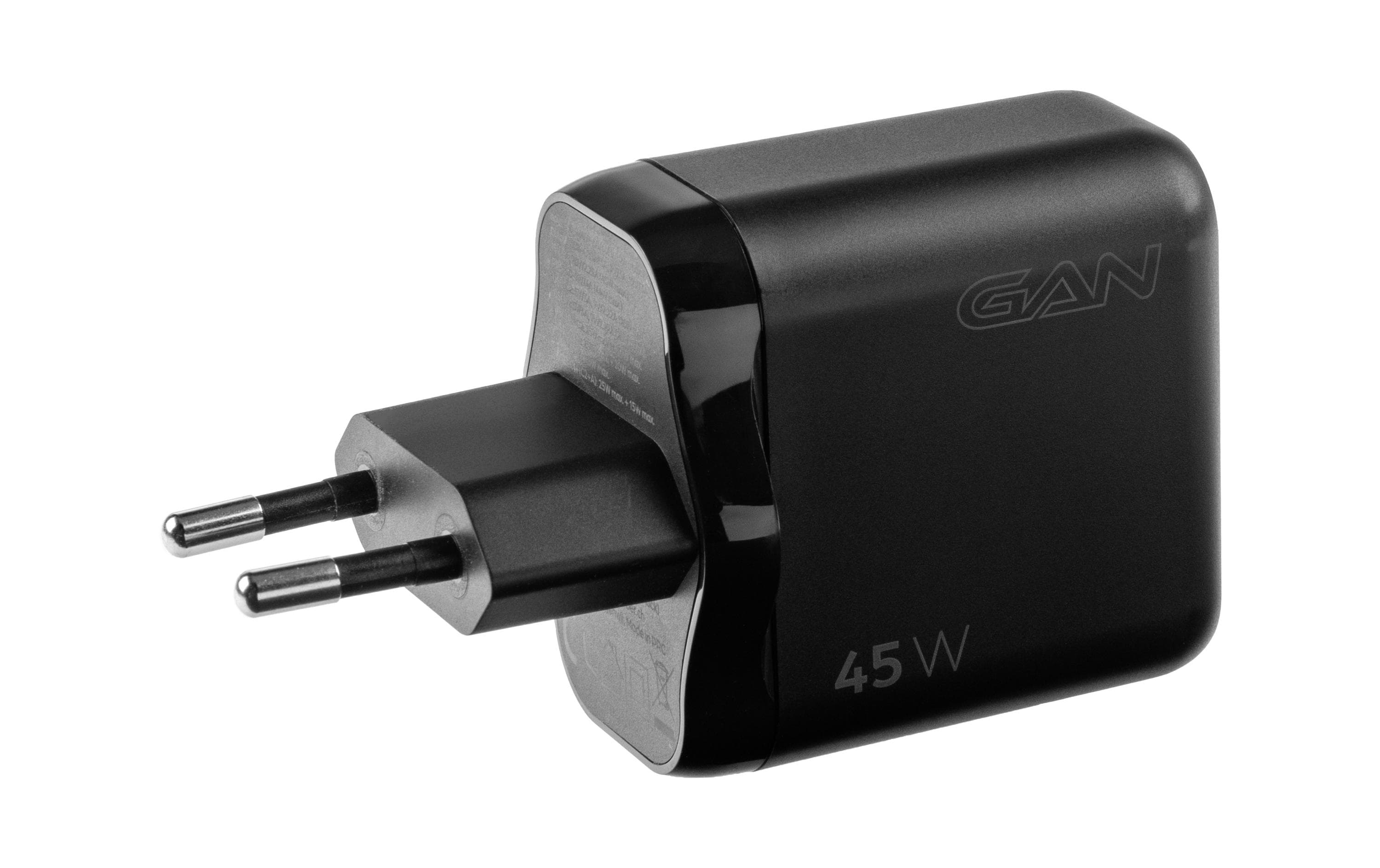 USB-Wandladegerät Triple 2C1A 45 W GaN SchwarzLadeadapter mit zwei USB-C-Ports und einem USB-A-Port