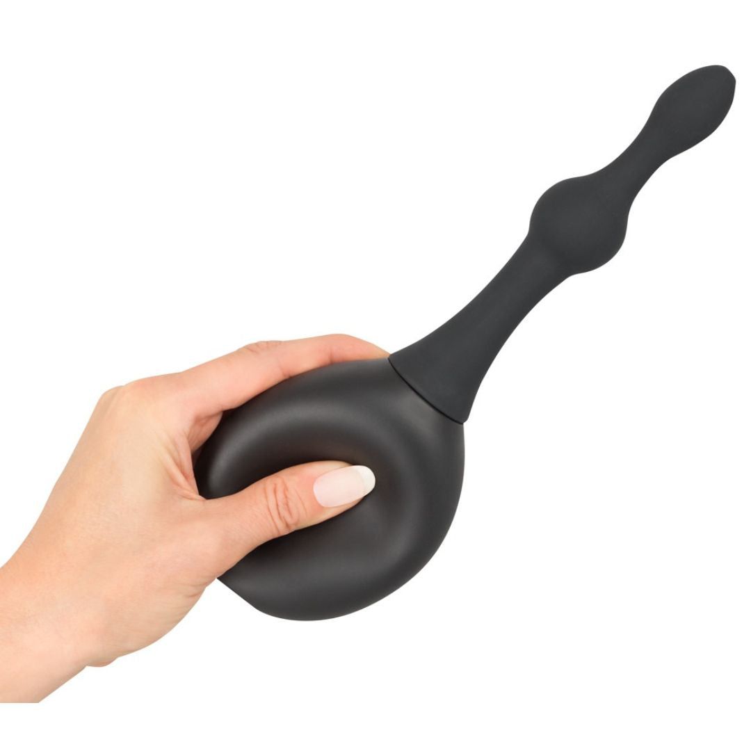 Silikon Analdusche mit stimulierenden Kugeln | mit Schraubgewinde und Pumpball | Black Velvets