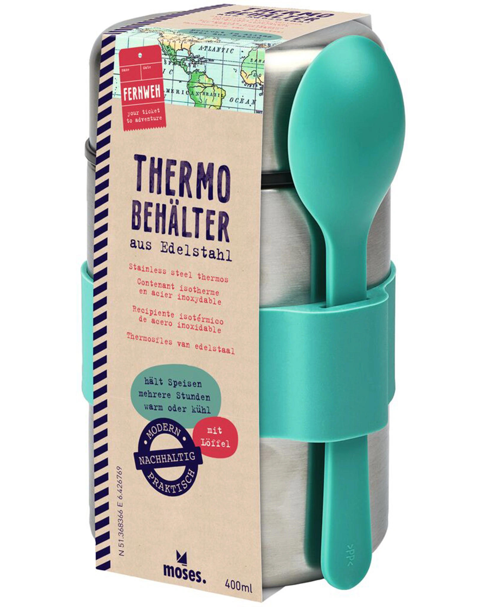 Thermobehälter FERNWEH 400ml inkl. Löffel in türkis