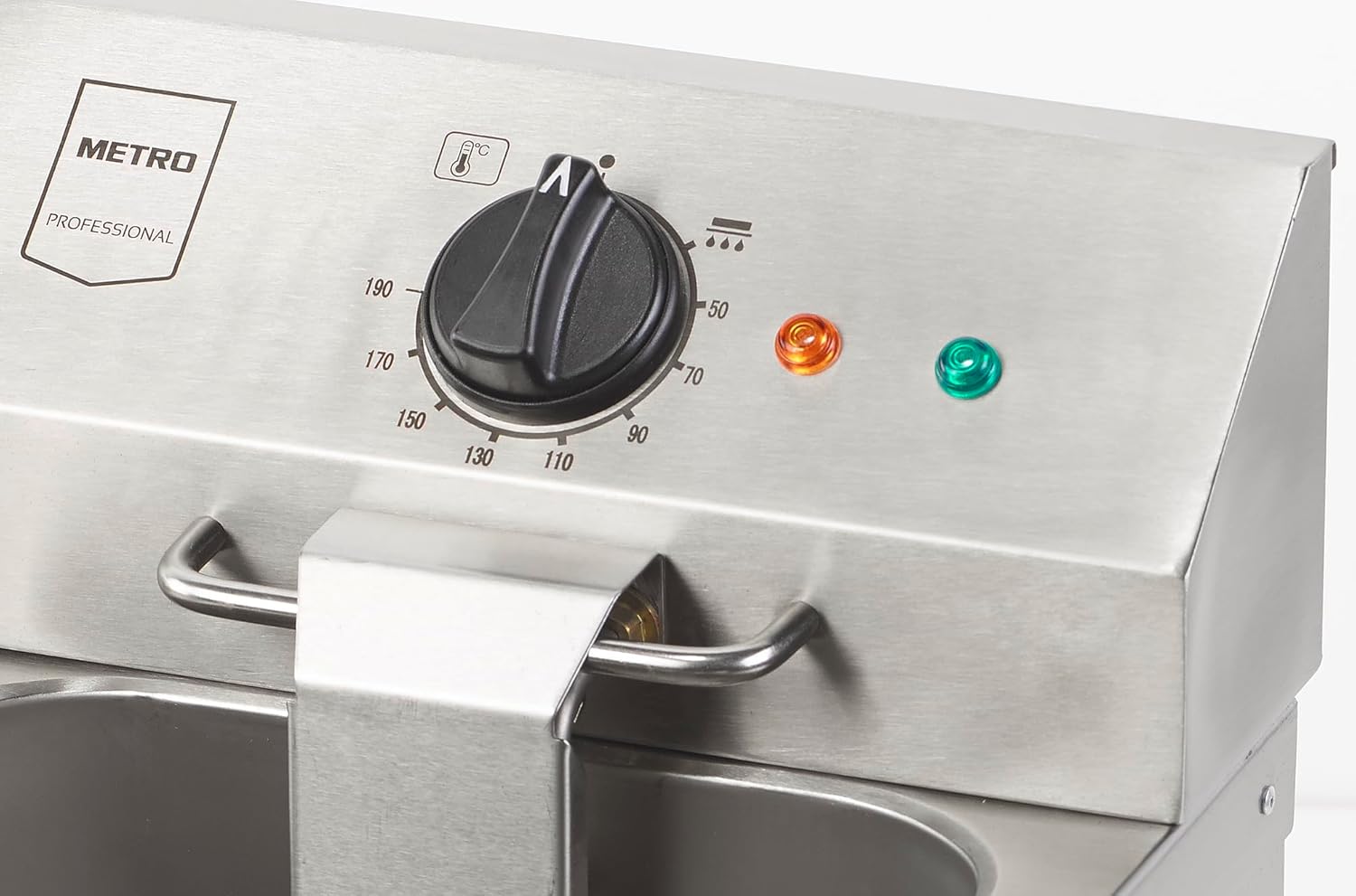 METRO Professional Doppel Fritteuse GDF5028, Edelstahl, 2 x 8 L, mit Ablasshahn und Deckel, abnehmbares Bedienfeld, silber