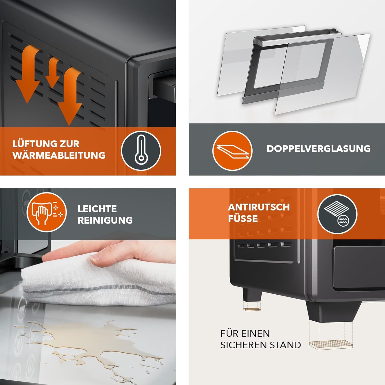 Heinrich´s Multibackofen, Minibackofen mit 30L Volumen, mit Umluft, inkl. 8h Timer, Innenraumbeleuchtung, einstellbar zwischen 100-230 °C, mit Touch-Bedienung, inkl. Zubehör, schwarz, 1600W