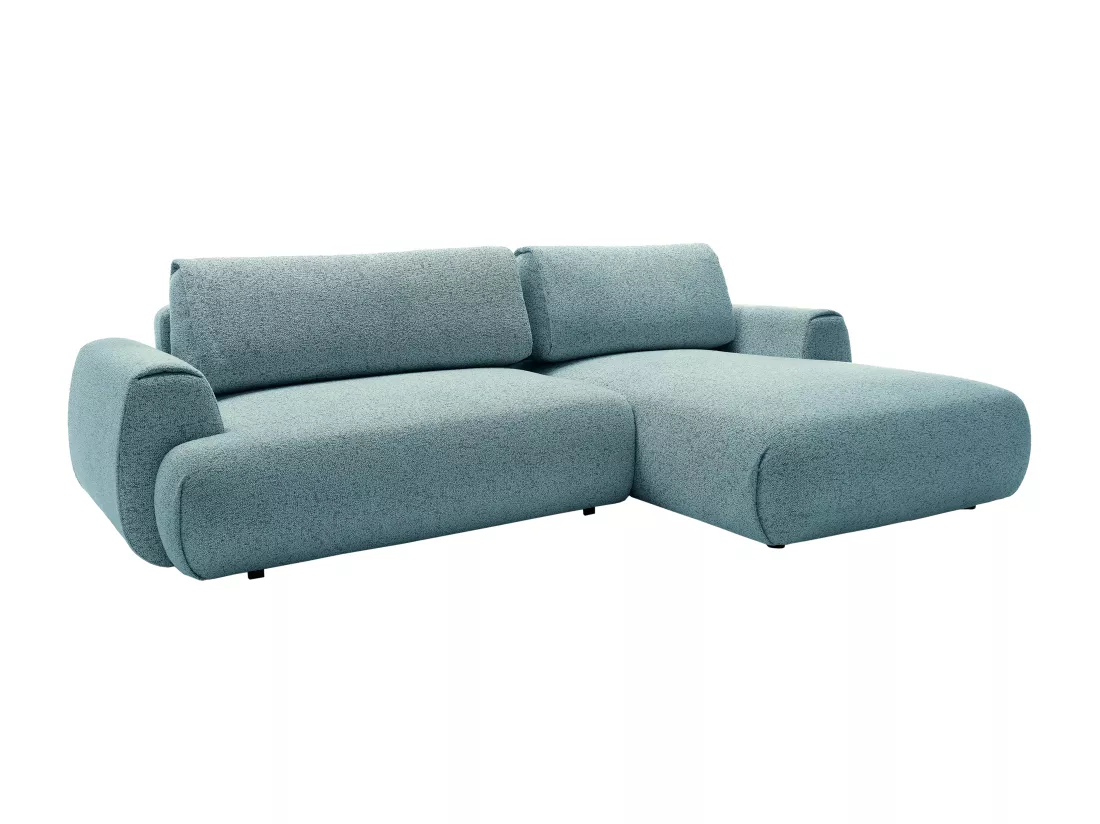 Canapé d'angle droit convertible en tissu texturé bleu MONELIA