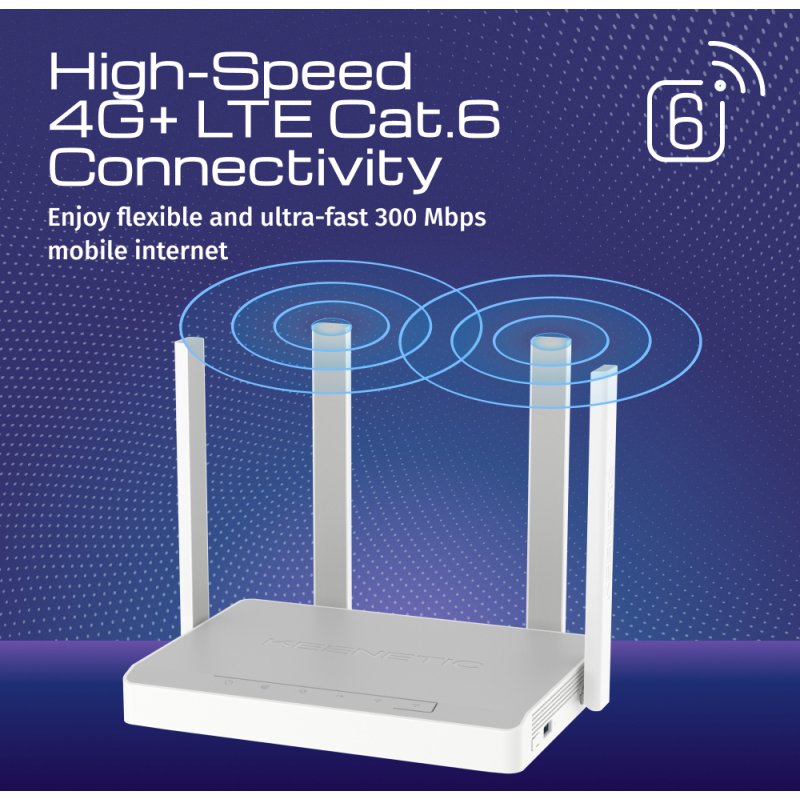 Keenetic Hero 4G+ (KN-2311) Modem-routeur 4G+ Wi-Fi 6 maillé AX1800 avec commutateur intelligent Gigabit 4 ports et port USB 3.0
