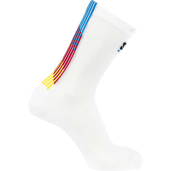 Chaussette running SALOMON PULSE RACE FLAG CREW WHITE