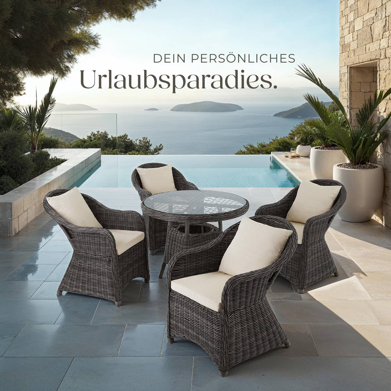 4er Set Rattansessel