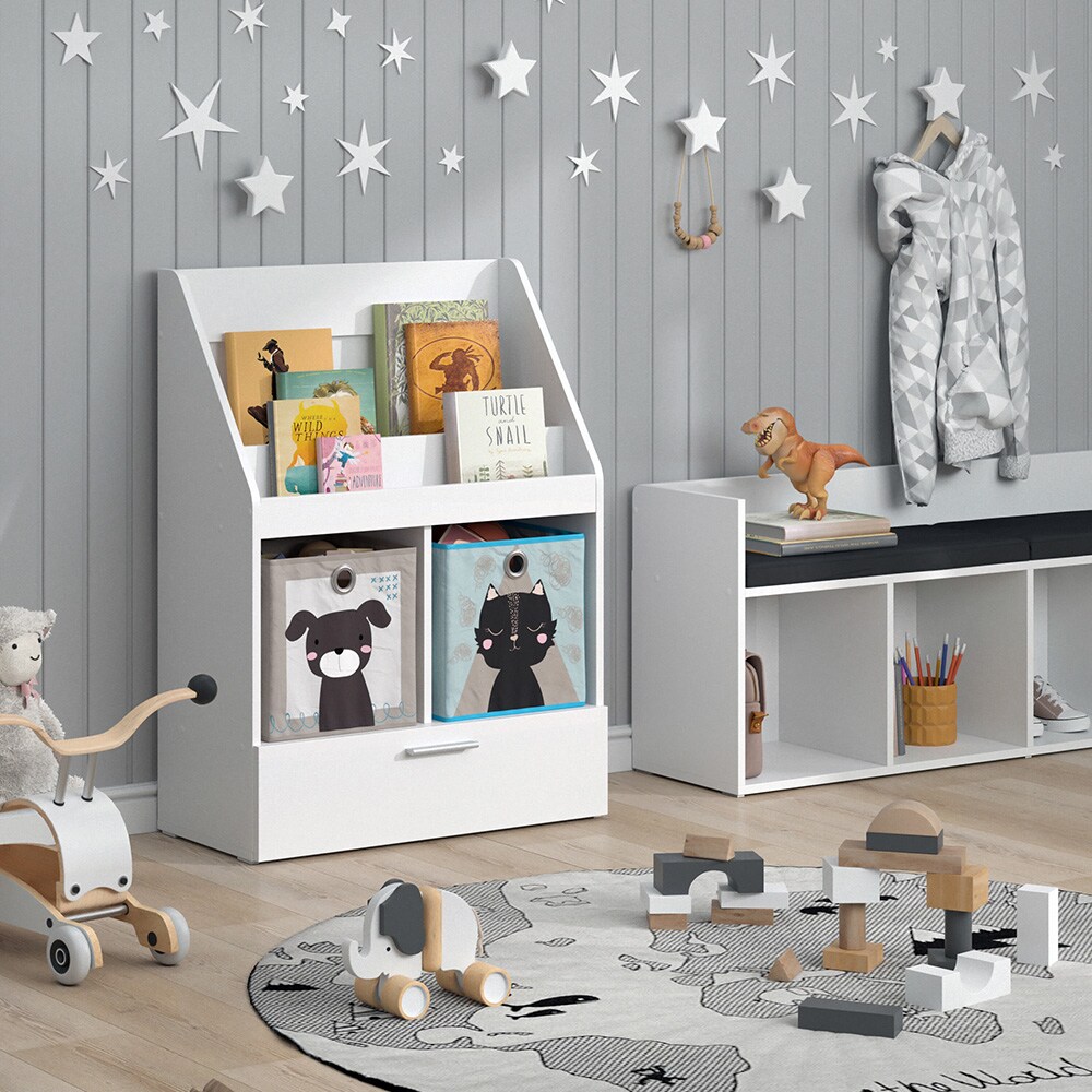 Vicco Kinderregal Bücherregal Wandregal Luigi Weiß 72x96 cm modern Kinderzimmer Regal Spielzeugregal Dekoregal Standregal Aufbewahrungsregal Würfelregal Schublade Ablage Fach freistehend Faltbox