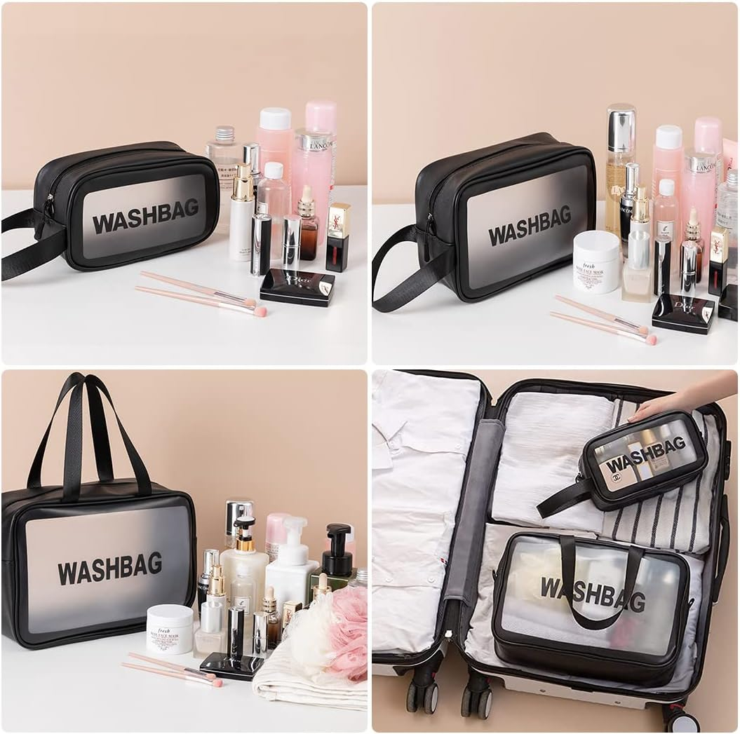 (3-tlg Set) Kosmetik Make Up Tasche Necessaire Organizer Bag - Rosa / Transparent