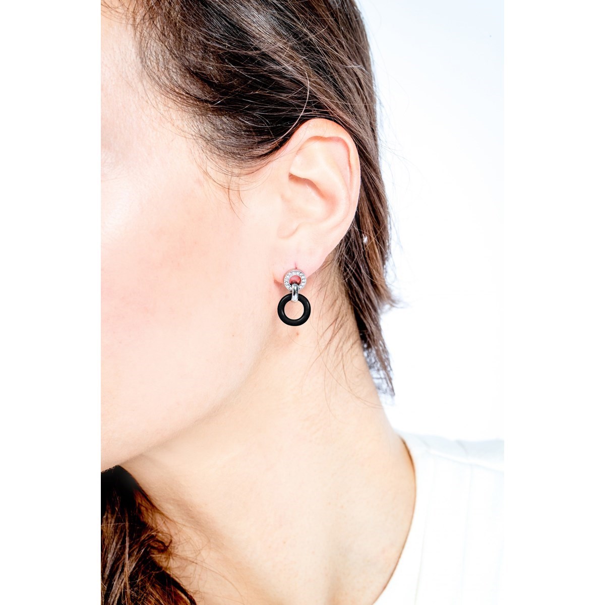 Boucles d'oreilles pendantes en Acier 316L et céramique - blanc brillant