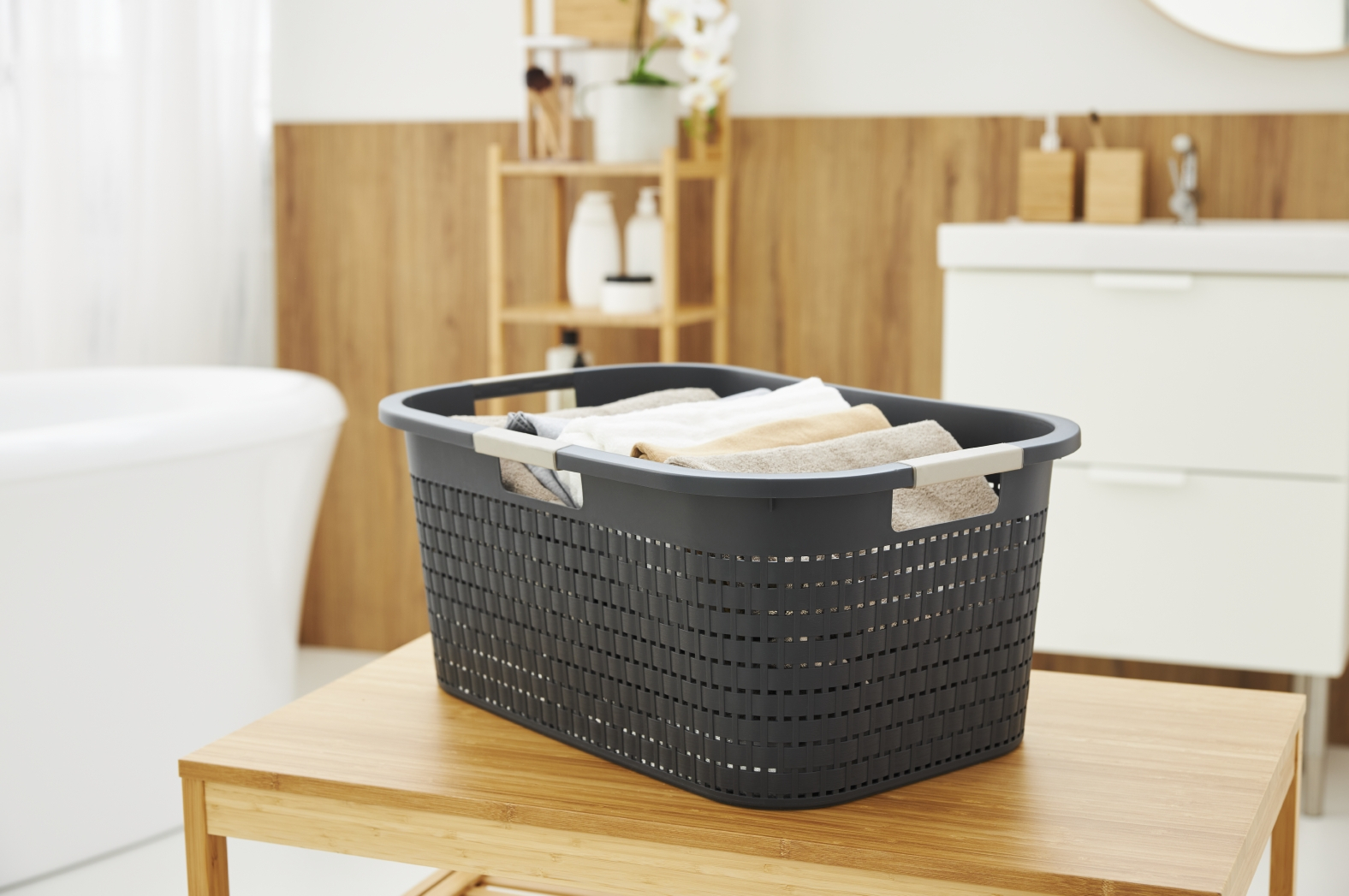 (40l) COUNTRY Wäschesammler Badezimmer Wäschekorb (1040408853) - Anthrazit