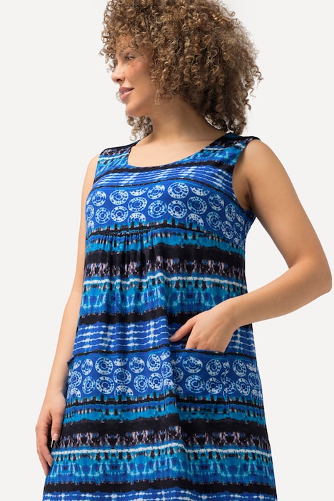 Jerseykleid, Musterstreifen, Rundhals, ärmellos, Taschen