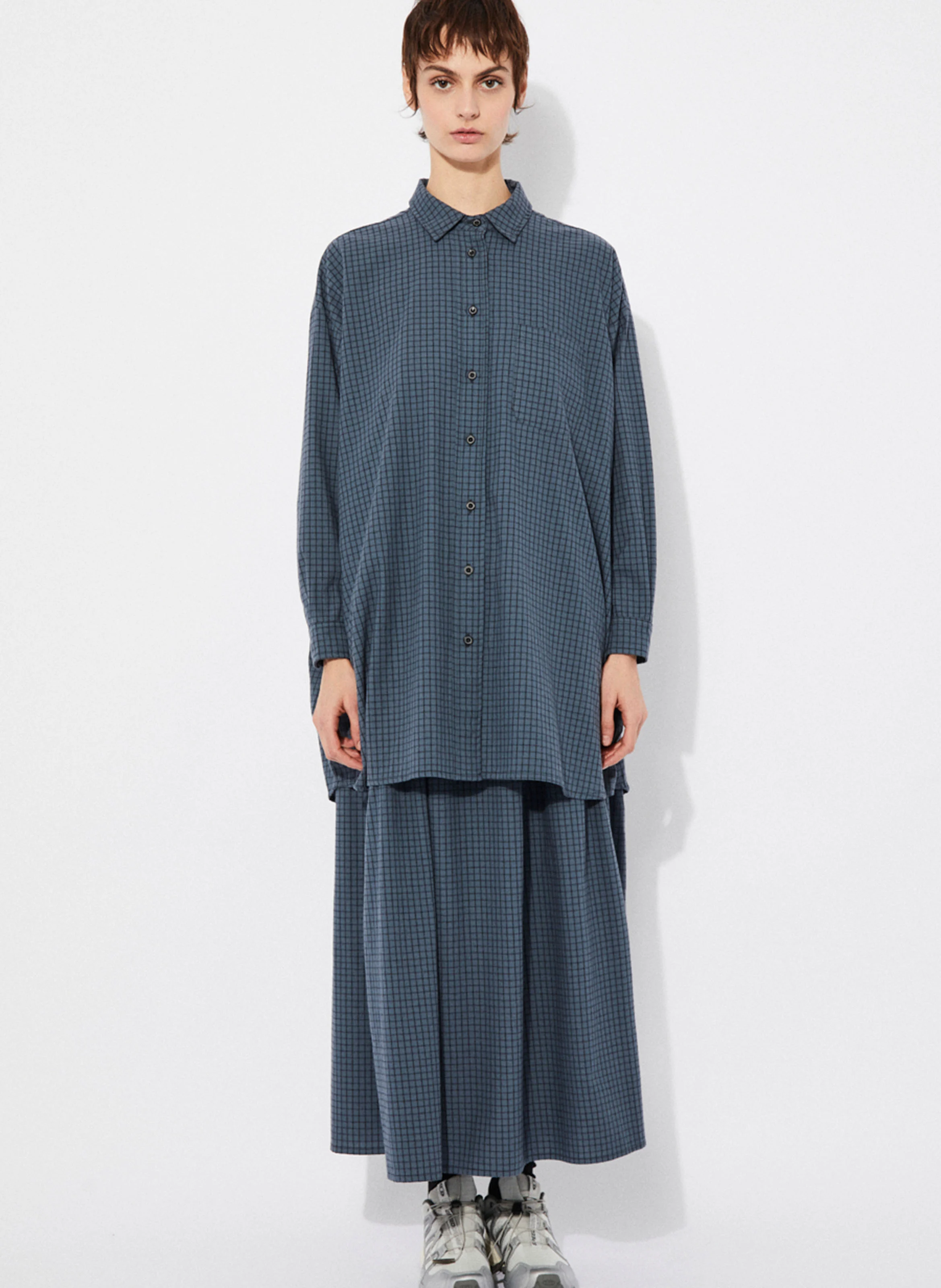MORTO - Chemise longue à carreaux en coton bio | Bleu