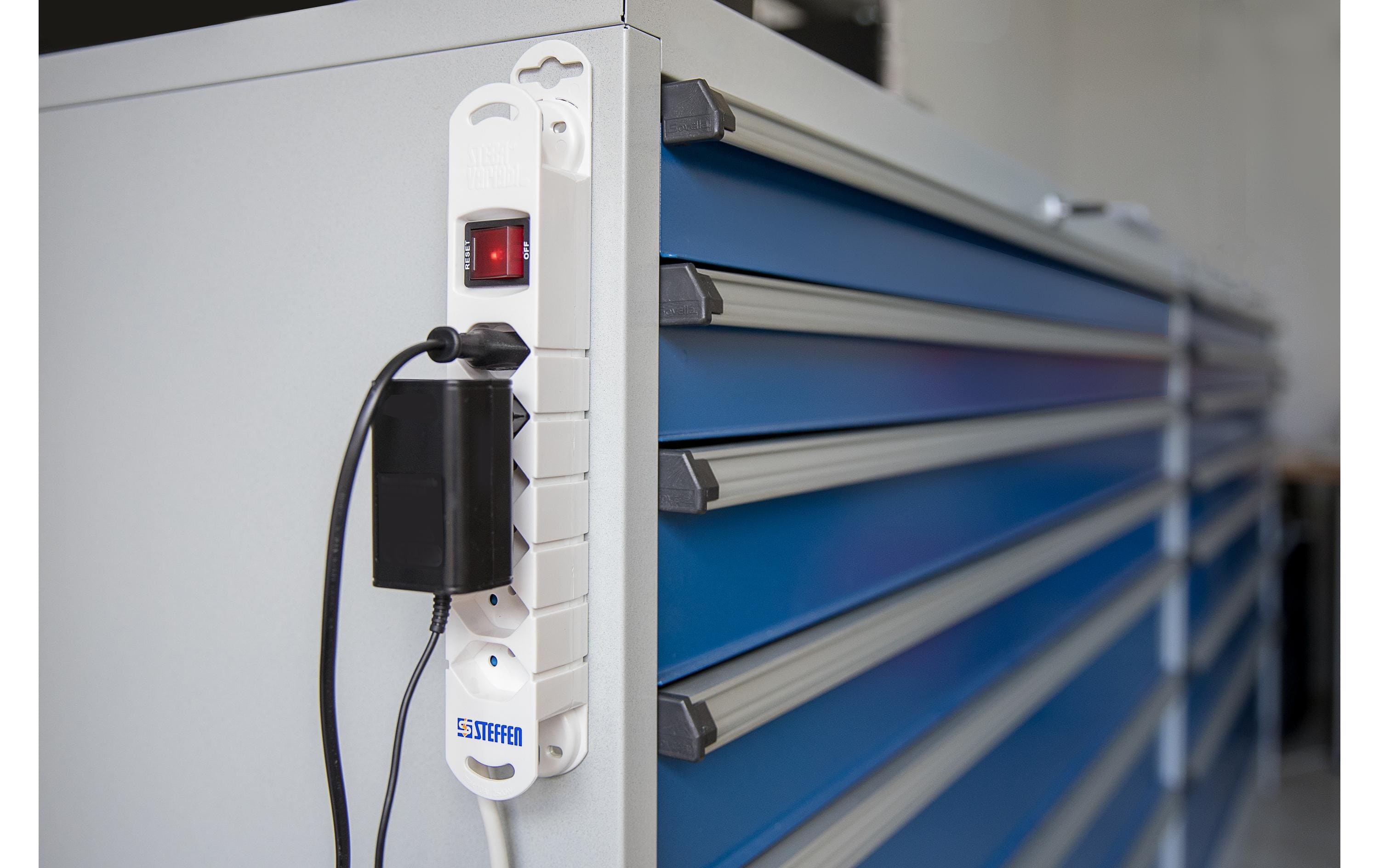 Steckdosenleiste STEBA VARIABL 6x T13 3m mit SchalterLeuchtschalter, weiss