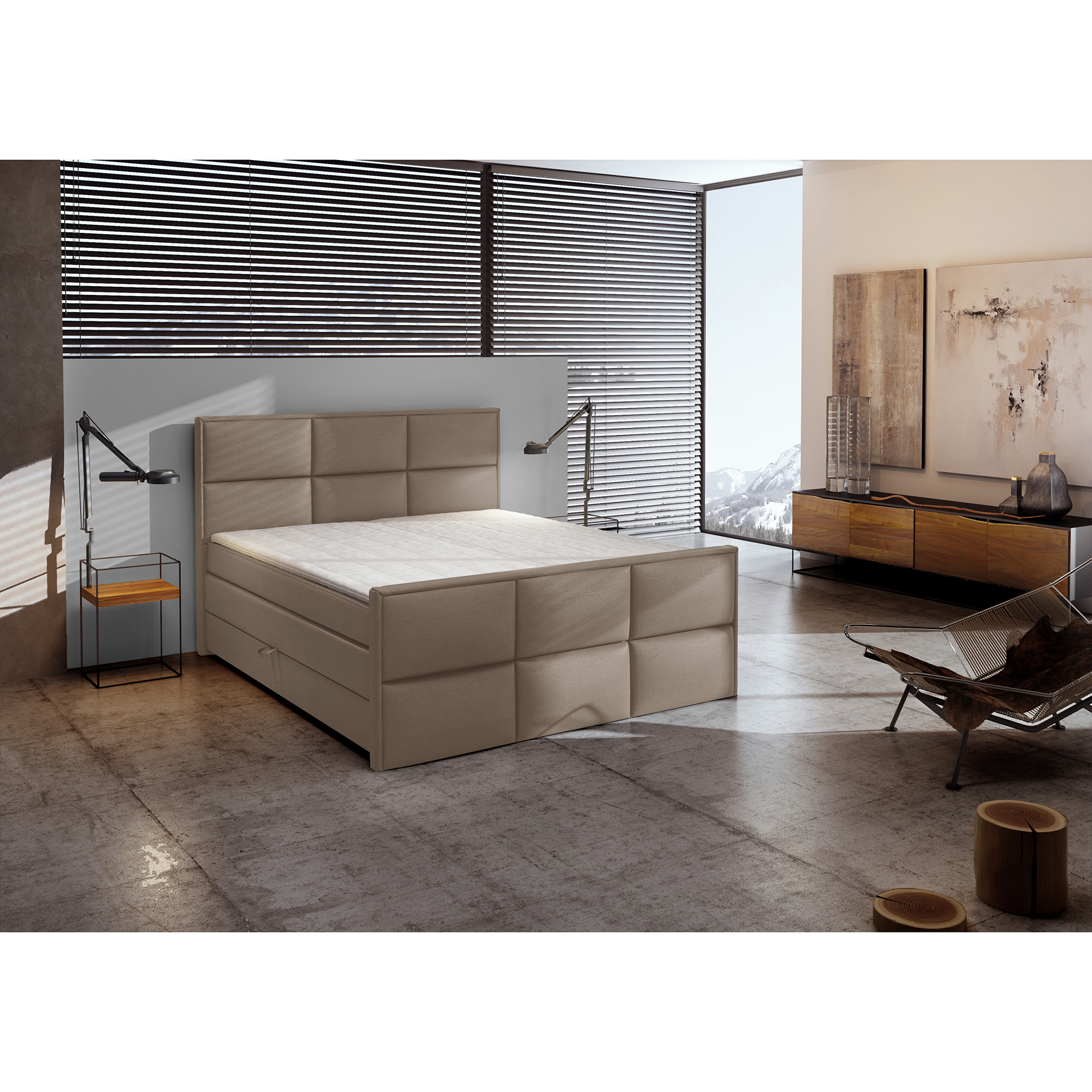 Boxspringbett - camel - Bettkasten - H3 - 140x200 cm
