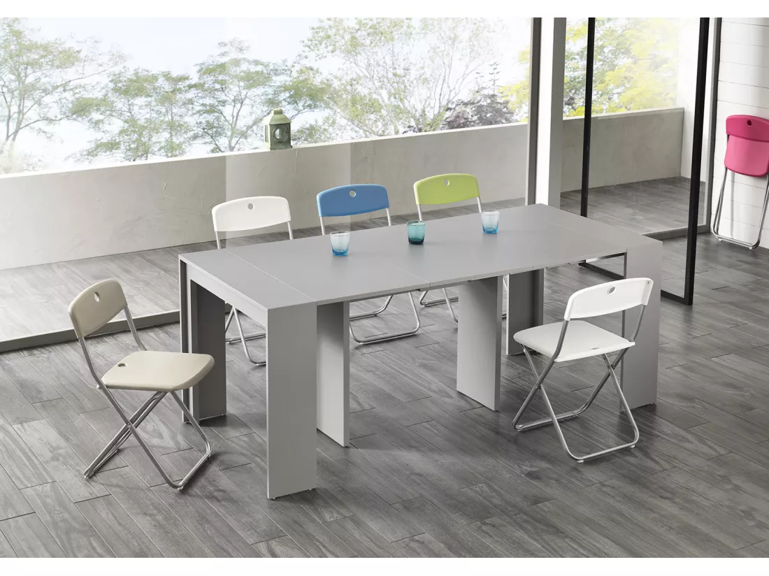 Pinocchio Console extensible (42,5/302,5 x 90 cm) en MDF laqué gris
