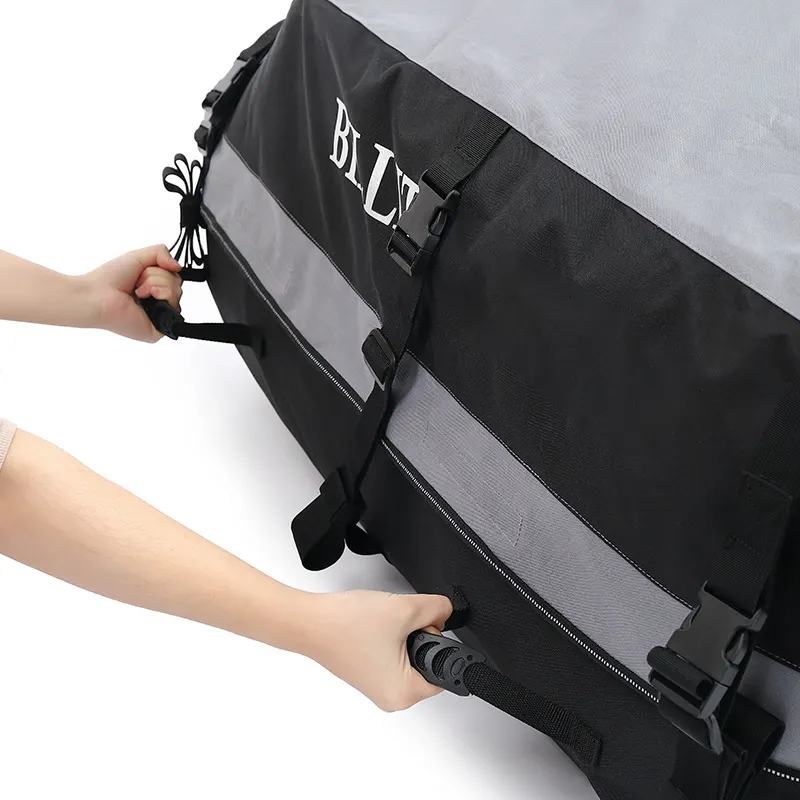 (100x130cm) Faltbare Auto Dach Tasche Wasserdichter KFZ Gepäck Sack inkl. Anti-Rutsch Matte - Grau / Schwarz
