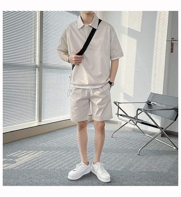 Orungeetun - Set: effen poloshirt met korte mouwen + shorts met gemiddelde taille