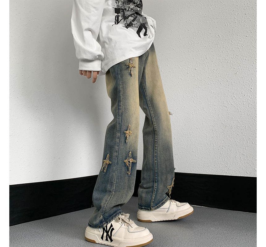 Whyessa - Cross Patch Straight Leg Jeans