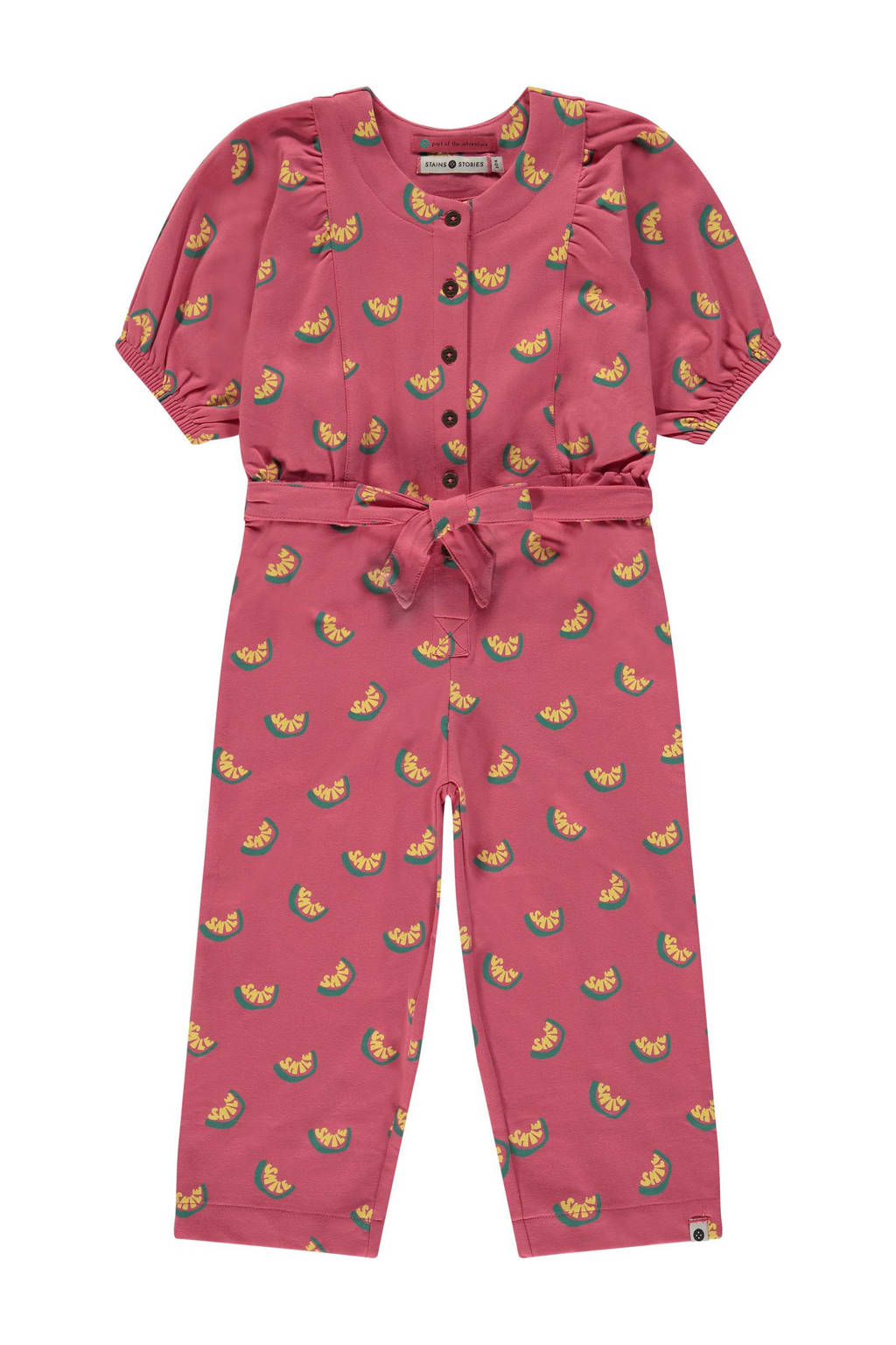 Stains&Stories jumpsuit met all over print donkerroze/geel/groen