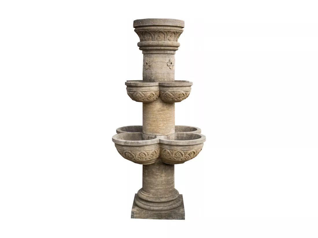 BISCOTTINI Fontaine - Mur en Pierre - Décorative - Fontaine de Jardin - Extérieur - Fontaine Murale - Décoration Murale - Décoration de Jardin - 90x90x160cm - 8 Bassins