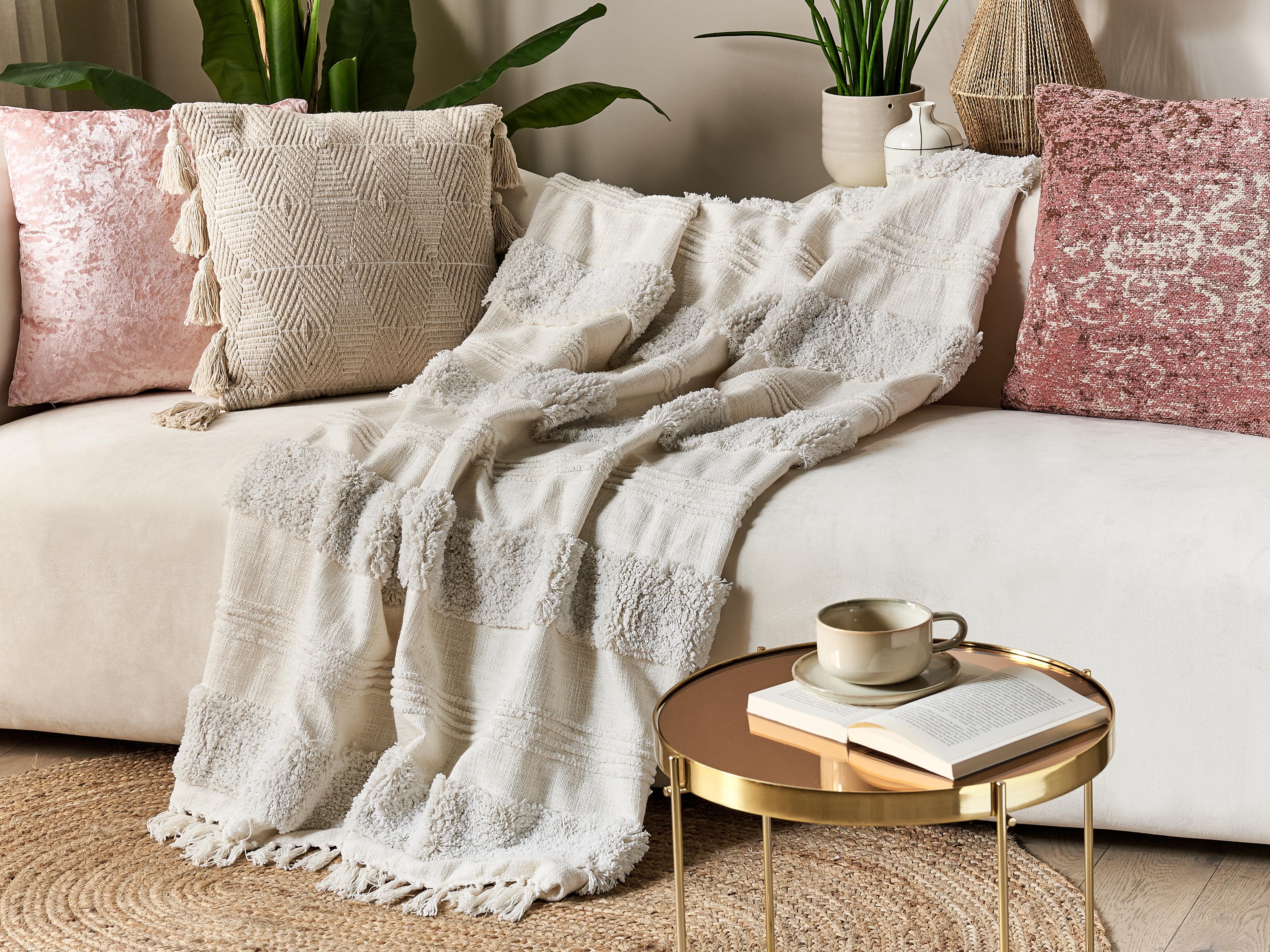 Plaid RAEBARELI Katoen 130 x 180 cm Lichtbeige